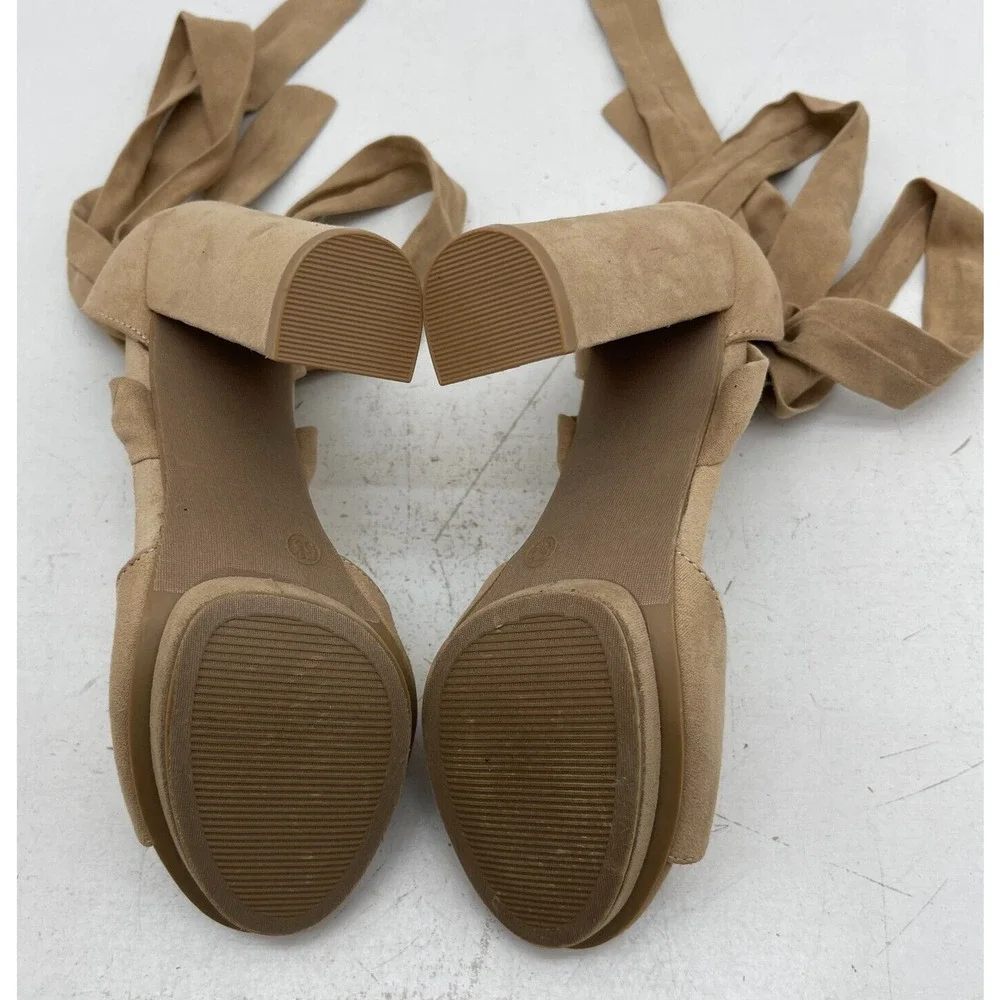 Lulu's Dorian Nude Open Toe Crisscross Ankle Strap Heel Woman's Size 5.5